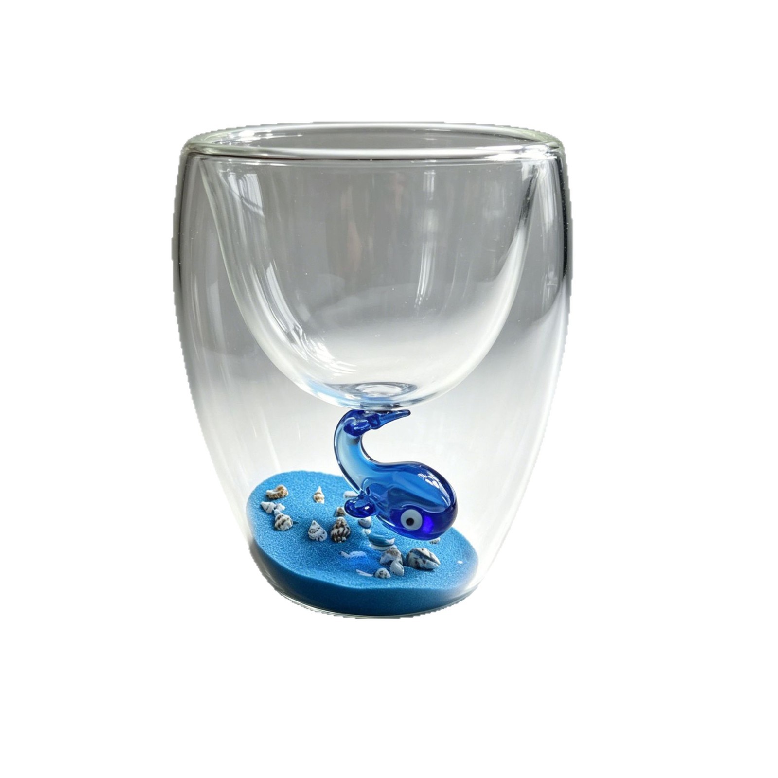 Kreativ dubbelväggig glaskopp med 3D Ocean Whale Insert