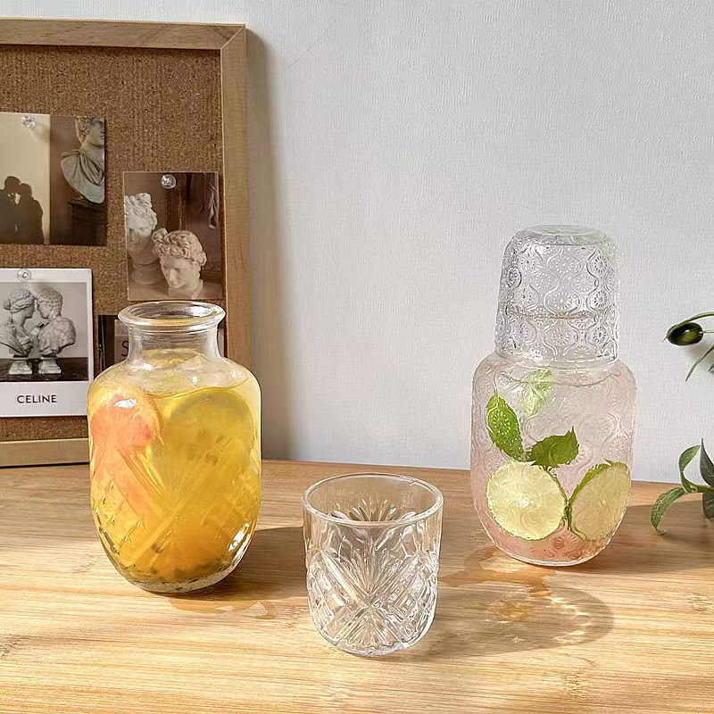 Högt värde, stor kapacitet transparent präglad vävd textur juice och tekanna