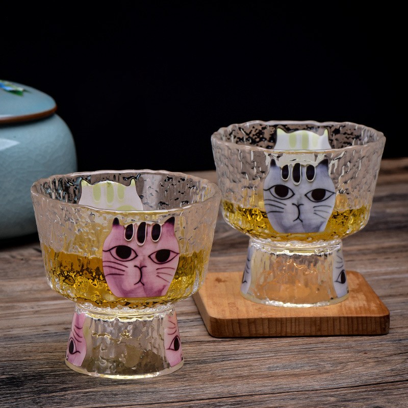 Japansk Creative Glas Cat Head Tea Cup